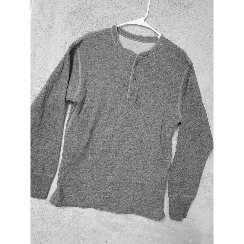 LL Bean Shirt Mens Medium River Drive Wool Blend Henley Long Sleeve Gray Hiking